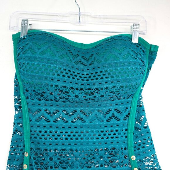 Lookbook Store Deep Emerald Green Eyelet One Piece Swimsuit - Picture 2 of 10